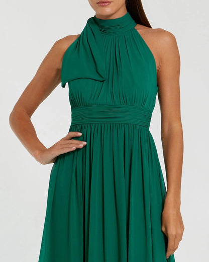 Mac Duggal Green High Neck Chiffon Gown