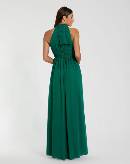 Mac Duggal Green High Neck Chiffon Gown
