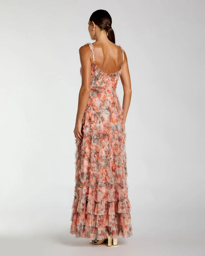 Mac Duggal Multicolor Floral Ruffle Tiered Maxi Dress