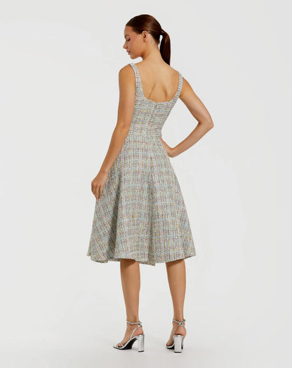 Mac Duggal Multicolor Sleeveless Drop Waist Boucle Midi Dress