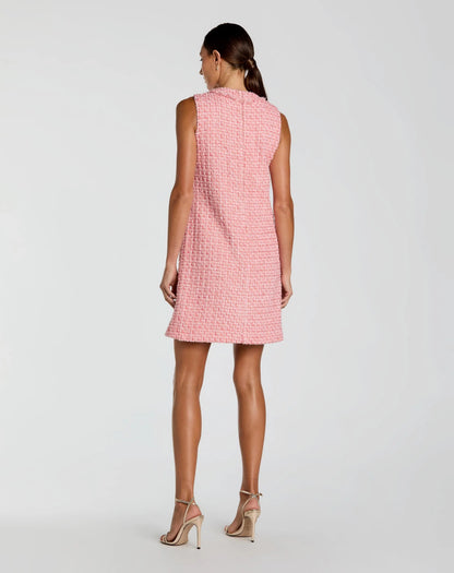 Mac Duggal Pink Boucle Sleeveless Mini Dress with Gold Buttons
