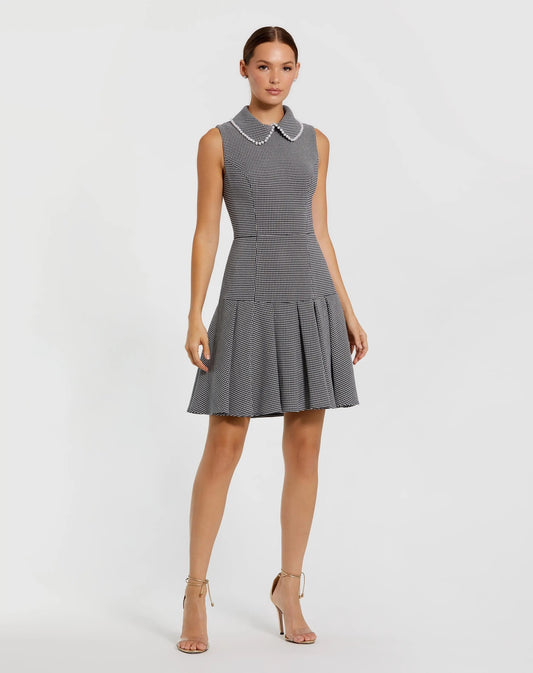 Mac Duggal Black Sleeveless Collared Boucle Mini Dress