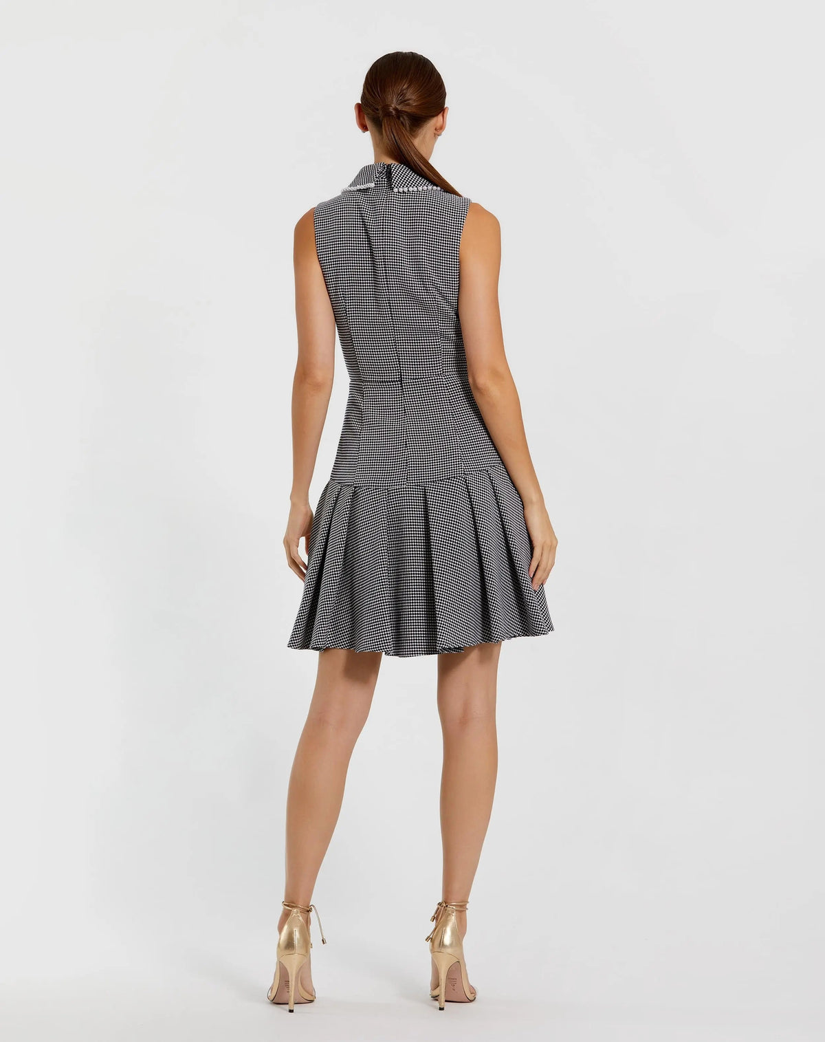 Mac Duggal Black Sleeveless Collared Boucle Mini Dress