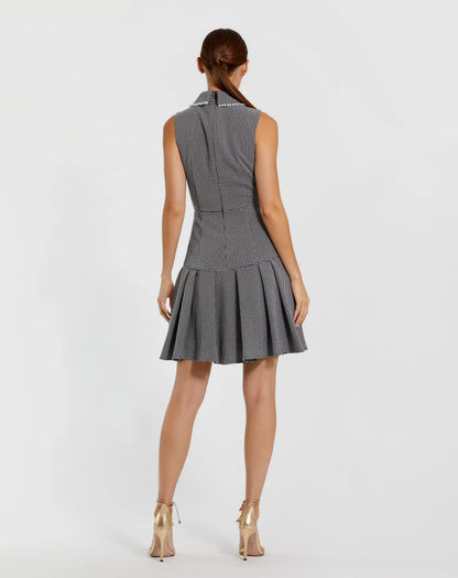 Mac Duggal Black Sleeveless Collared Boucle Mini Dress