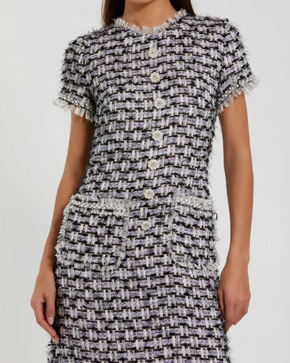 Mac Duggal Black Multicolor Cap Sleeve Floral Button Detail Shift Dress