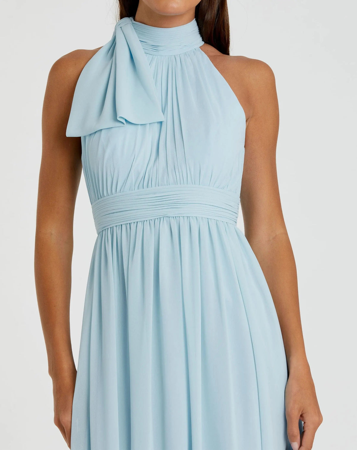 Mac Duggal Blue High Neck Chiffon Gown