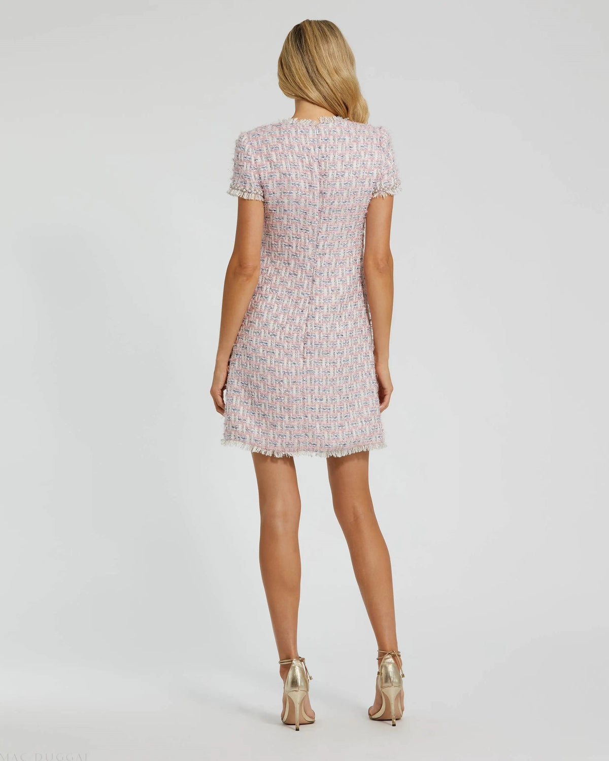 Mac Duggal Pink Cap Sleeve Floral Button Detail Shift Dress