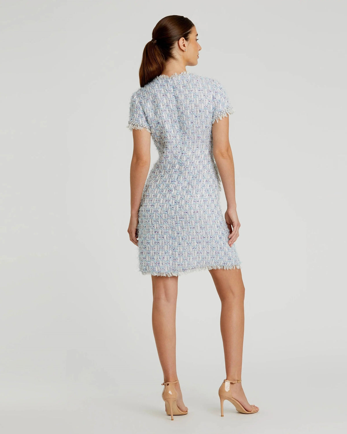 Mac Duggal Blue Cap Sleeve Floral Button Detail Shift Dress