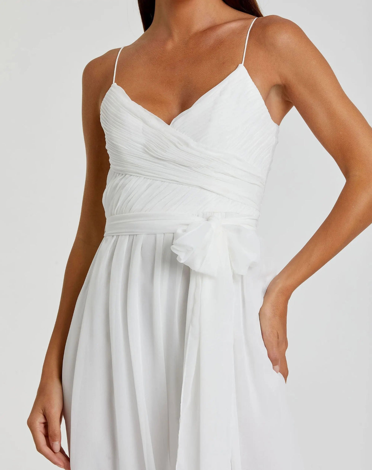 Mac Duggal White Flowy Faux Wrap Jumpsuit Duggal