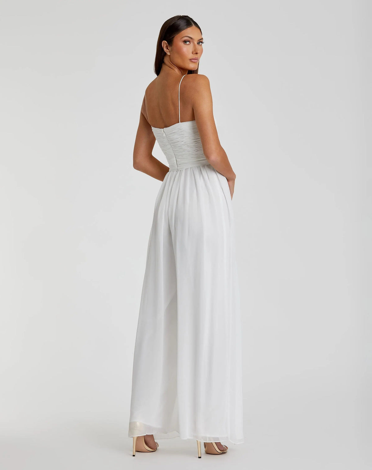 Mac Duggal White Flowy Faux Wrap Jumpsuit Duggal