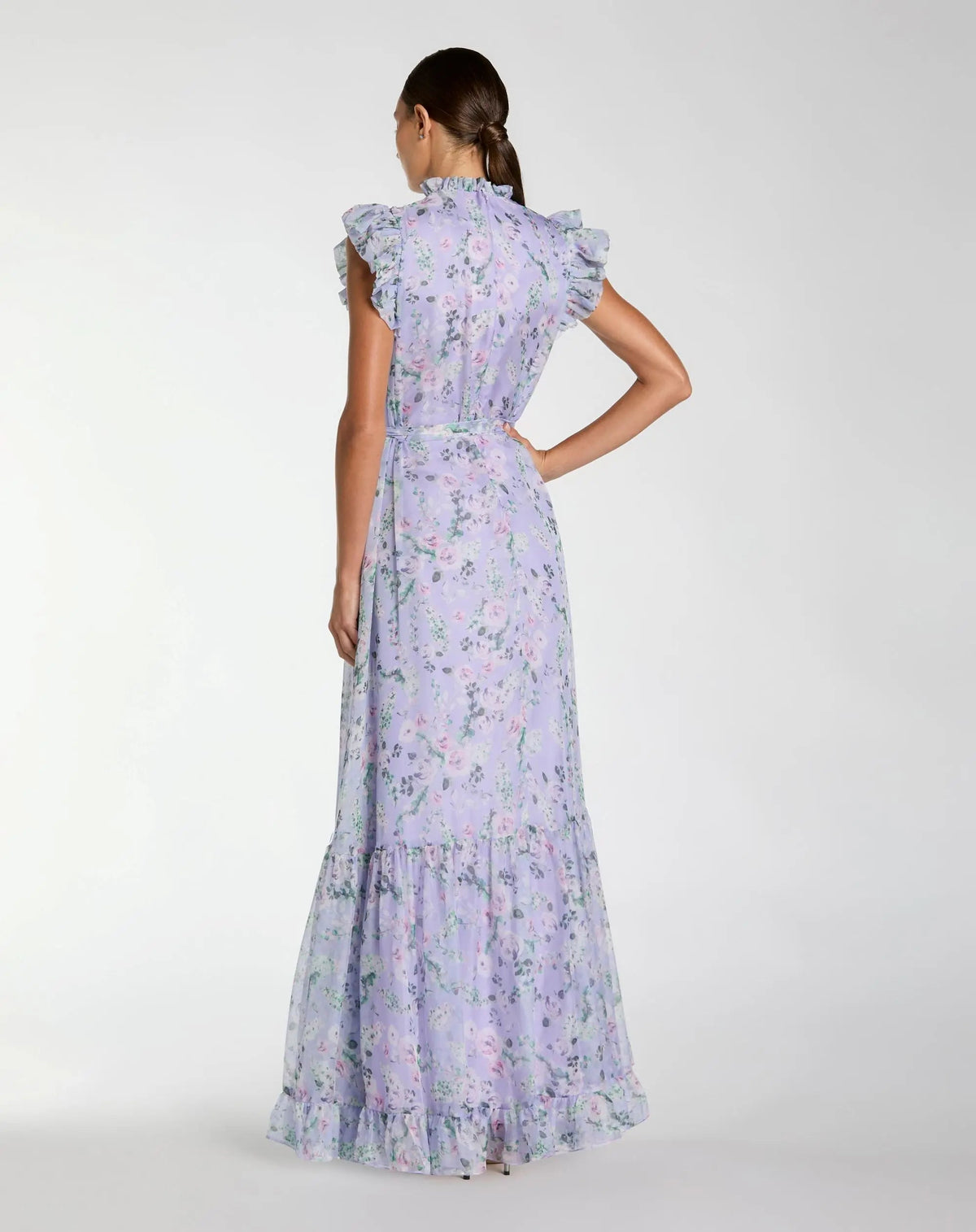 Mac Duggal Light Purple Floral Chiffon Cap Sleeve Gown