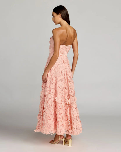 Mac Duggal Pink Strapless Floral Lace A-Line Dress