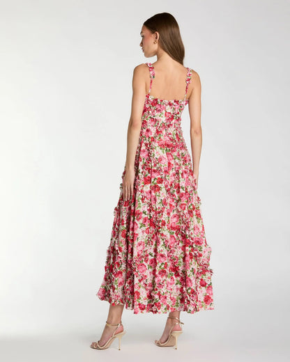 Mac Duggal Pink Ruffle Scoop Neck Floral A-Line Dress