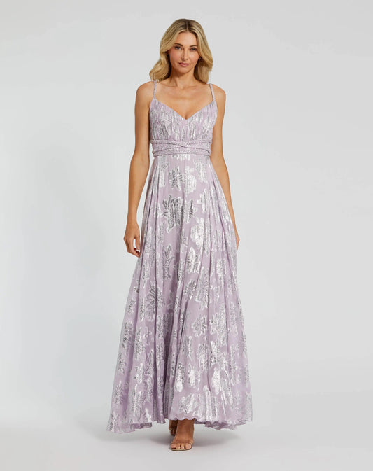 Mac Duggal Purple Braided Strap A-Line Floral Gown