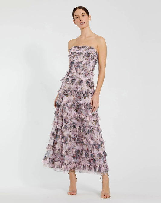 Mac Duggal Purple Strapless Micro Ruffle Dress