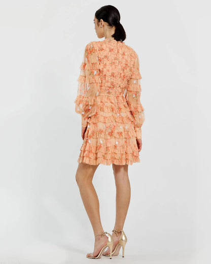 Mac Duggal Orange Key Hole Detail Long Sleeve Dress