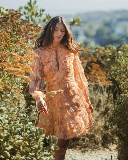 Mac Duggal Orange Key Hole Detail Long Sleeve Dress