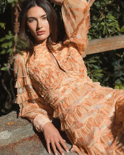 Mac Duggal Orange Key Hole Detail Long Sleeve Dress