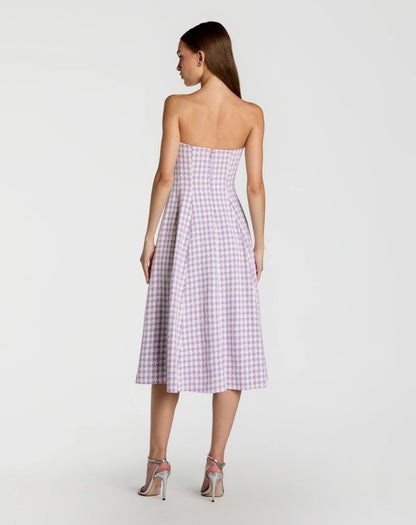 Mac Duggal Purple Embellished Boucle Strapless Midi Dress