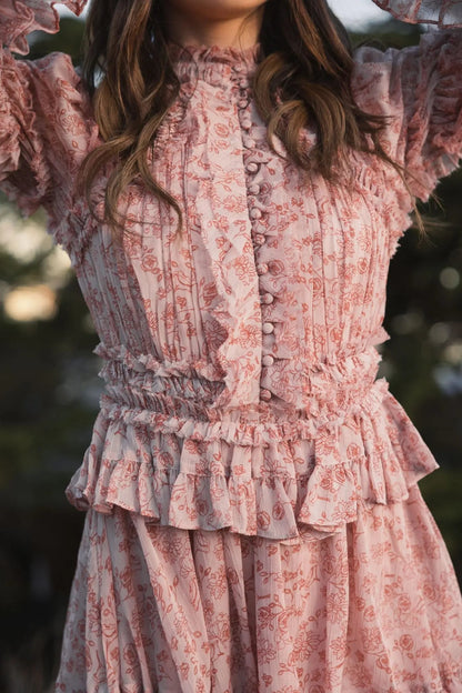 Mac Duggal Pink Long Sleeve Mock Neck Ruffle Mini Dress