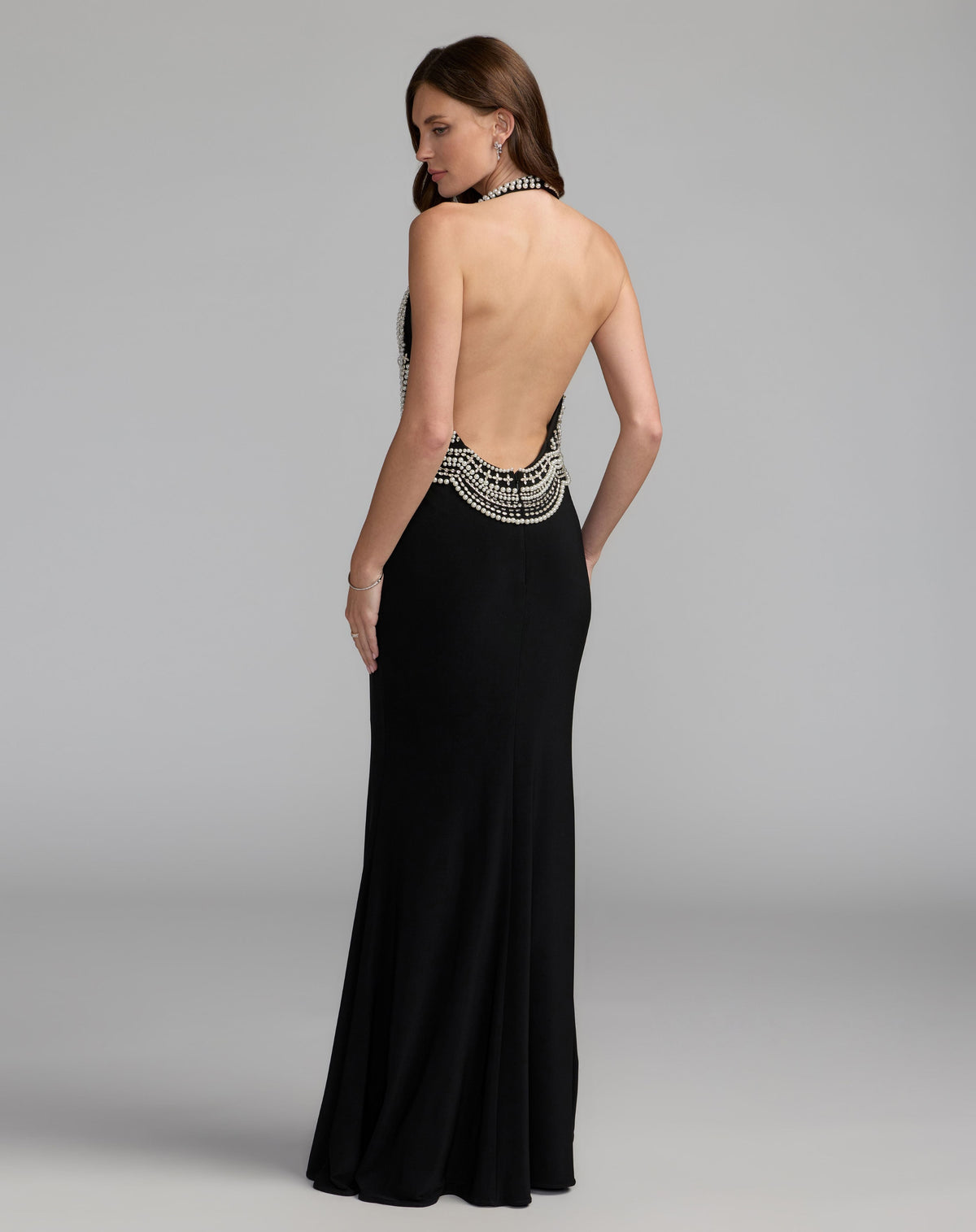 Mac Duggal Black Beaded Halter Neck Jersey Gown