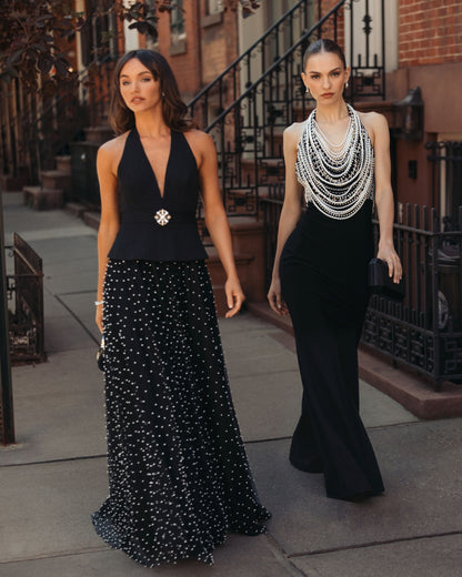 Mac Duggal Black Beaded Halter Neck Jersey Gown