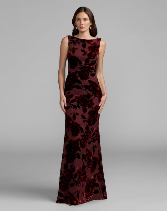 Mac Duggal Burgundy Sleeveless Cowl Back Velvet Gown