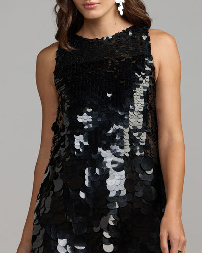 Mac Duggal Black Paillette Sequin Sleeveless Mini Dress