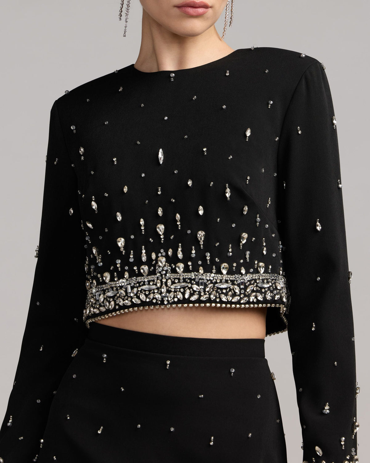 Mac Duggal Black Embellished Top And Mini Skirt Set