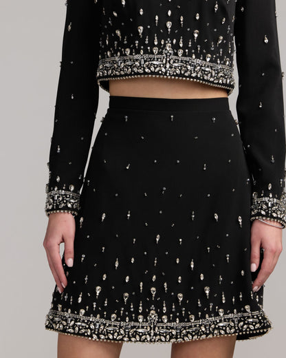 Mac Duggal Black Embellished Top And Mini Skirt Set