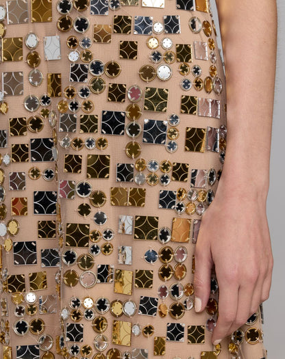 Mac Duggal Gold Geometric Embellished Sleeveless Mini Dress