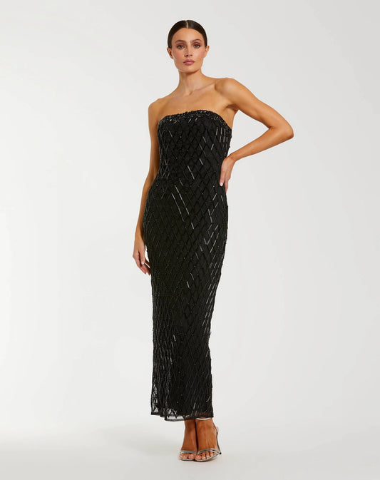 Mac Duggal Black Strapless Embellished Column Dress