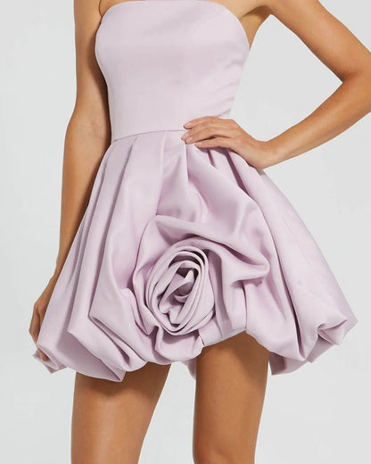 Mac Duggal Purple Strapless Mini Dress With 3D Rosette
