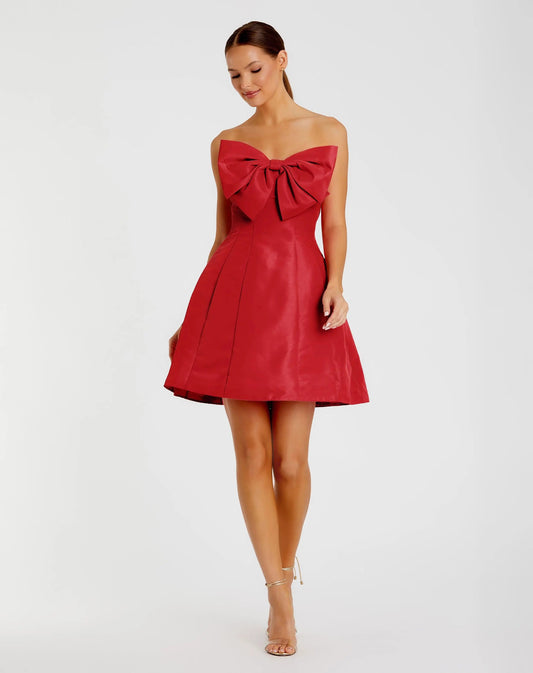 Mac Duggal Red Strapless Oversized Bow Fit & Flare Mini Dress