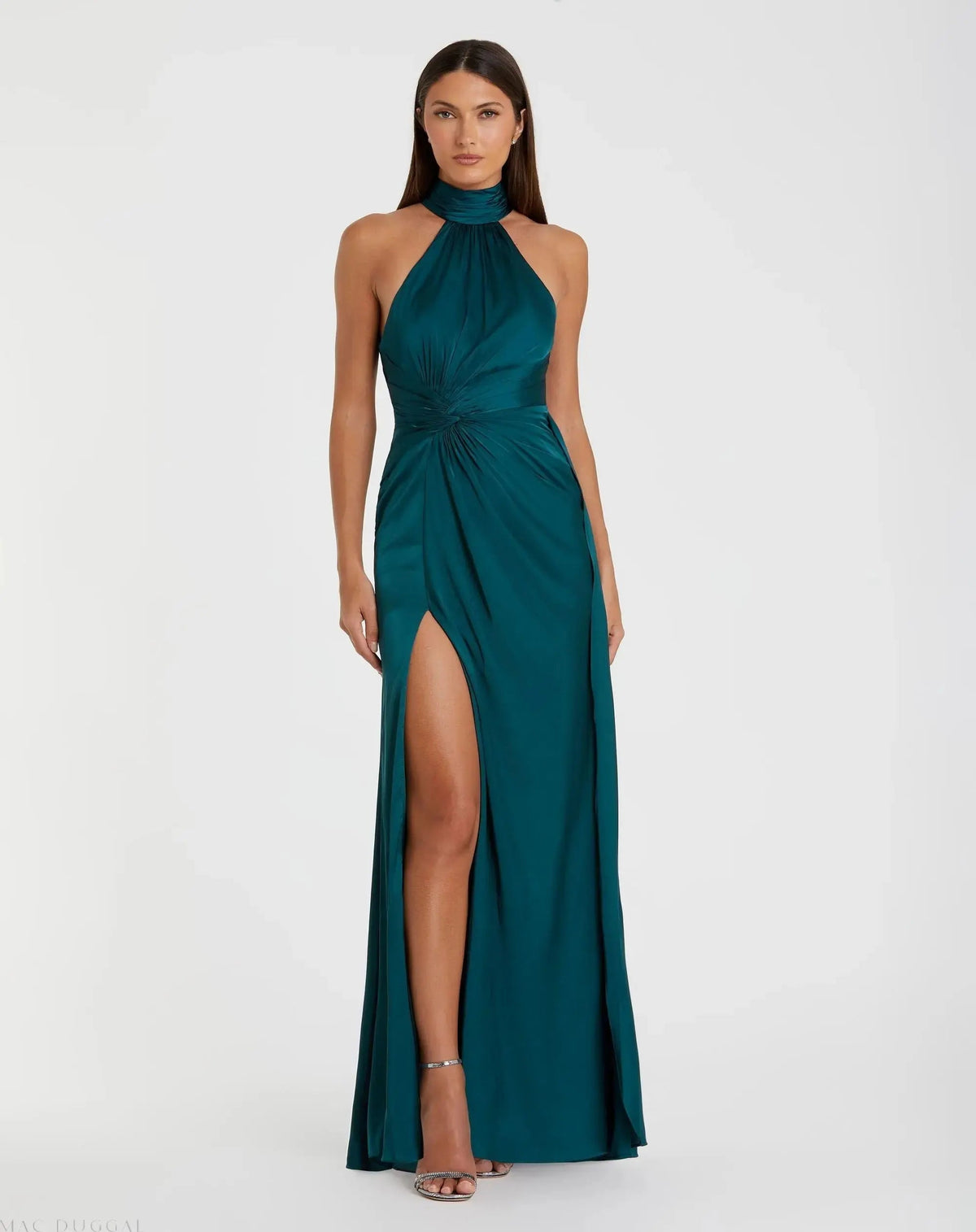Mac Duggal Blue Sleeveless Open Back Satin Gown