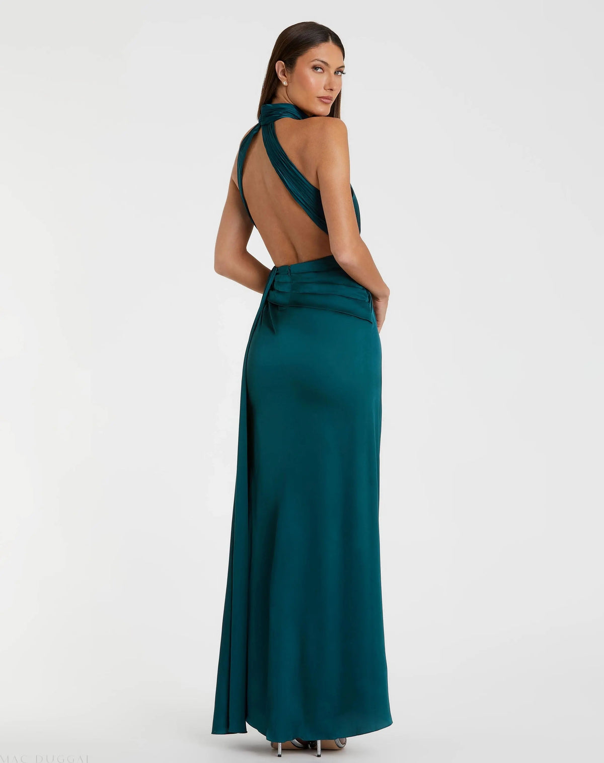Mac Duggal Blue Sleeveless Open Back Satin Gown