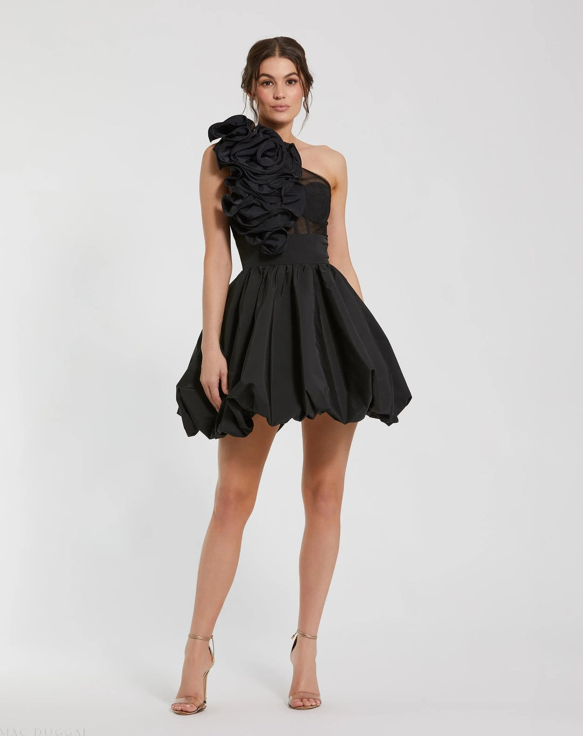 Mac Duggal Taffeta One Shoulder Ruffle Bubble Mini Dress Duggal