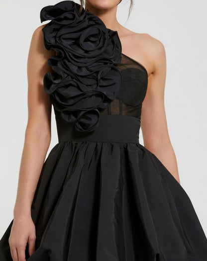 Mac Duggal Taffeta One Shoulder Ruffle Bubble Mini Dress Duggal