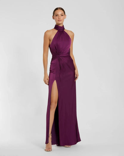 Mac Duggal Purple Sleeveless Open Back Satin Gown