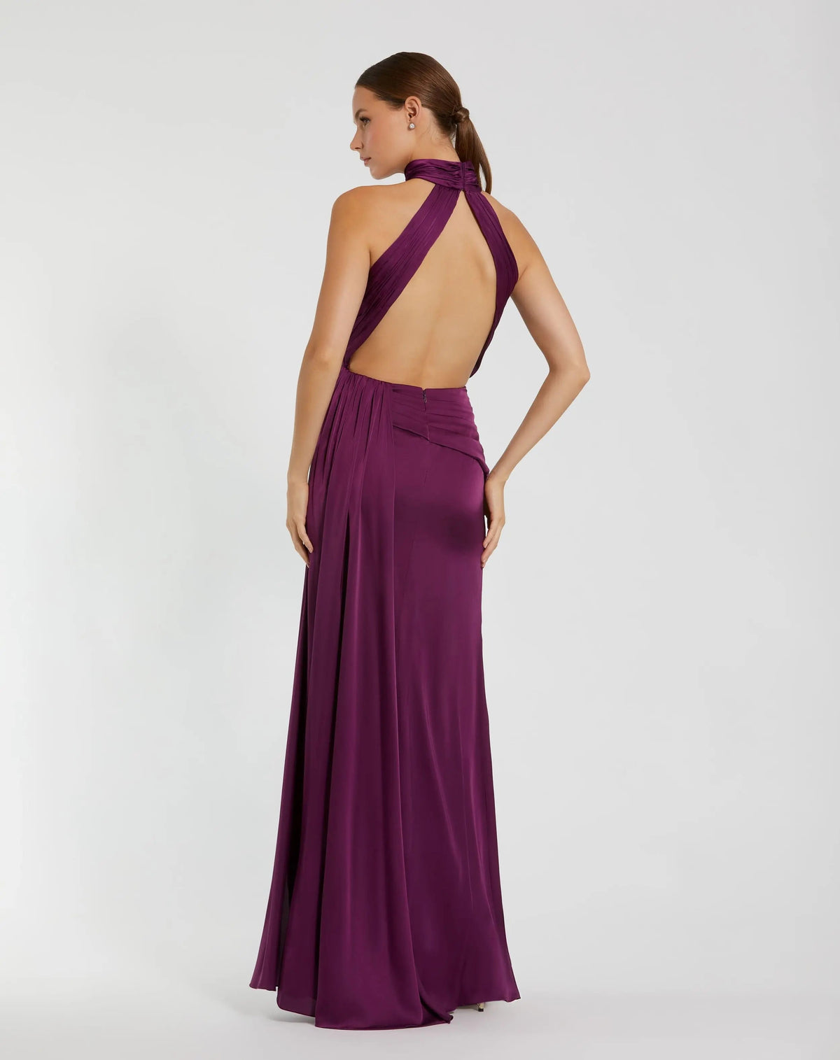 Mac Duggal Purple Sleeveless Open Back Satin Gown