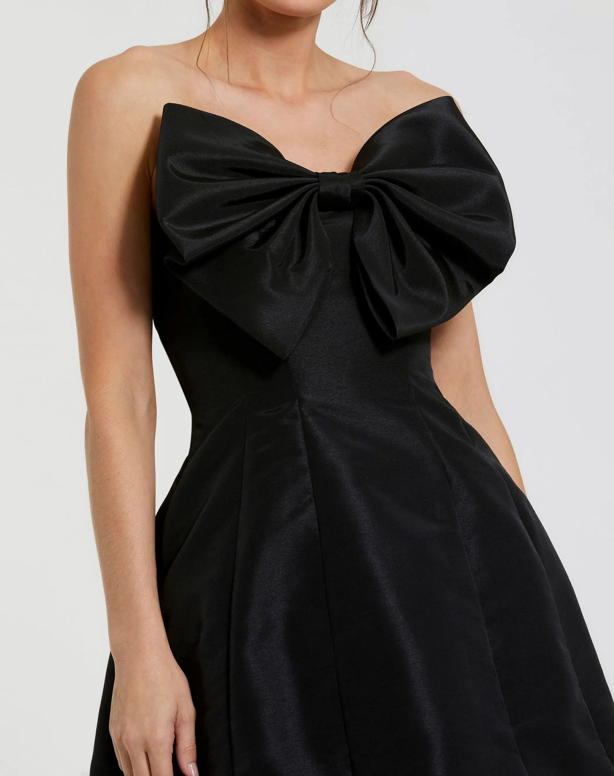 Mac Duggal Black Strapless Oversized Bow Fit & Flare Mini Dress Duggal