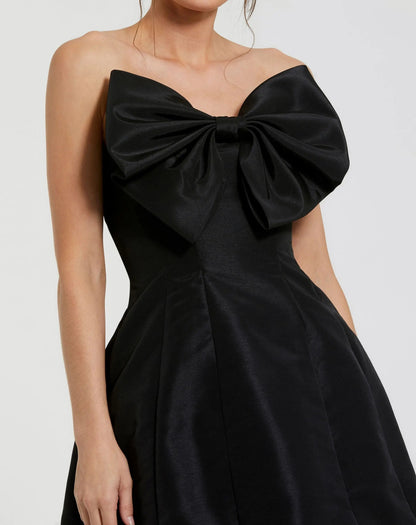 Mac Duggal Black Strapless Oversized Bow Fit & Flare Mini Dress Duggal