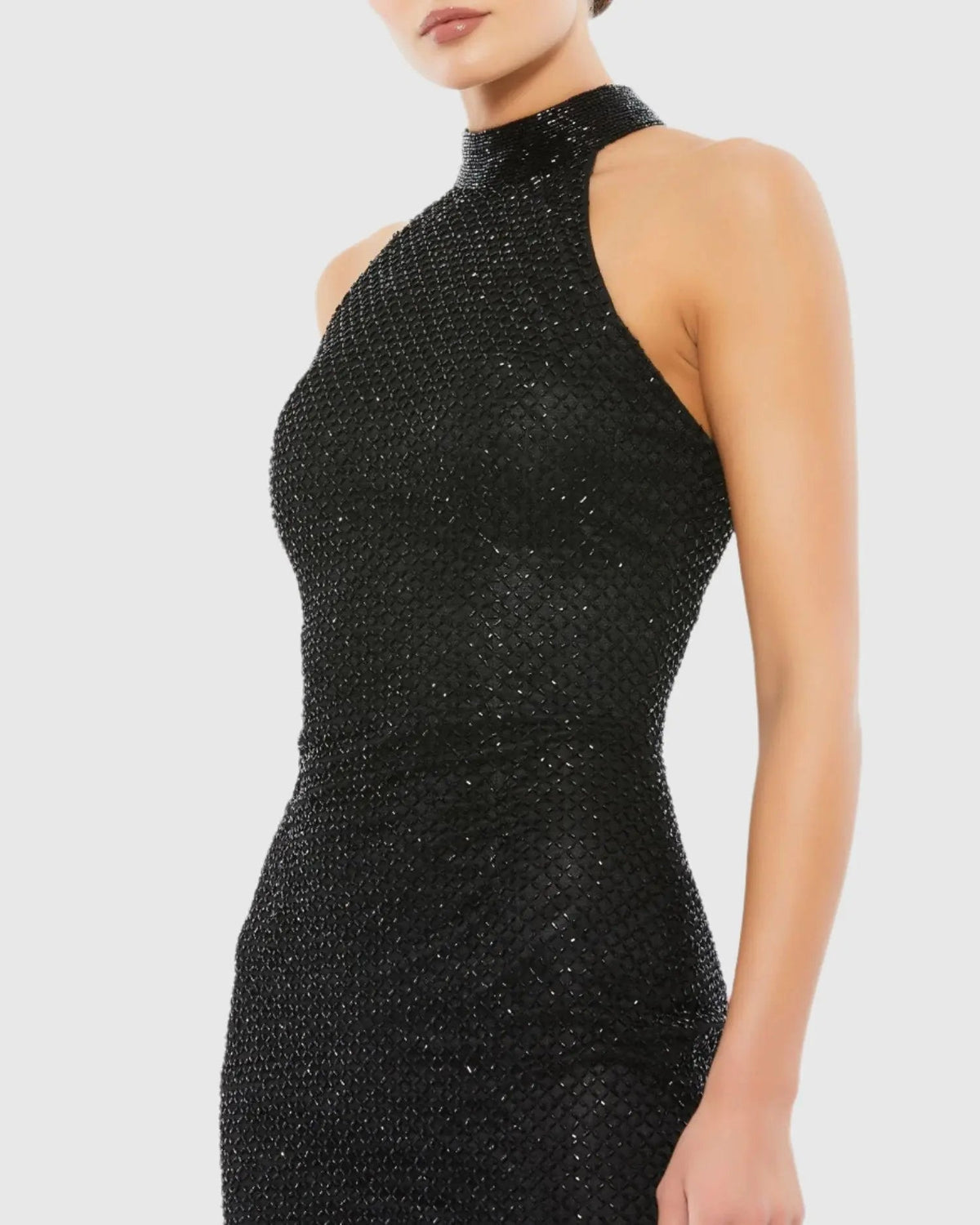 Mac Duggal High Neck Halter Sleeveless Midi Dress Duggal