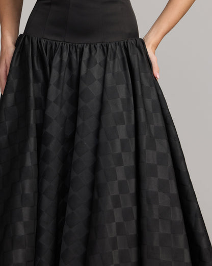 Mac Duggal Black Strapless Satin Drop Waist Gown