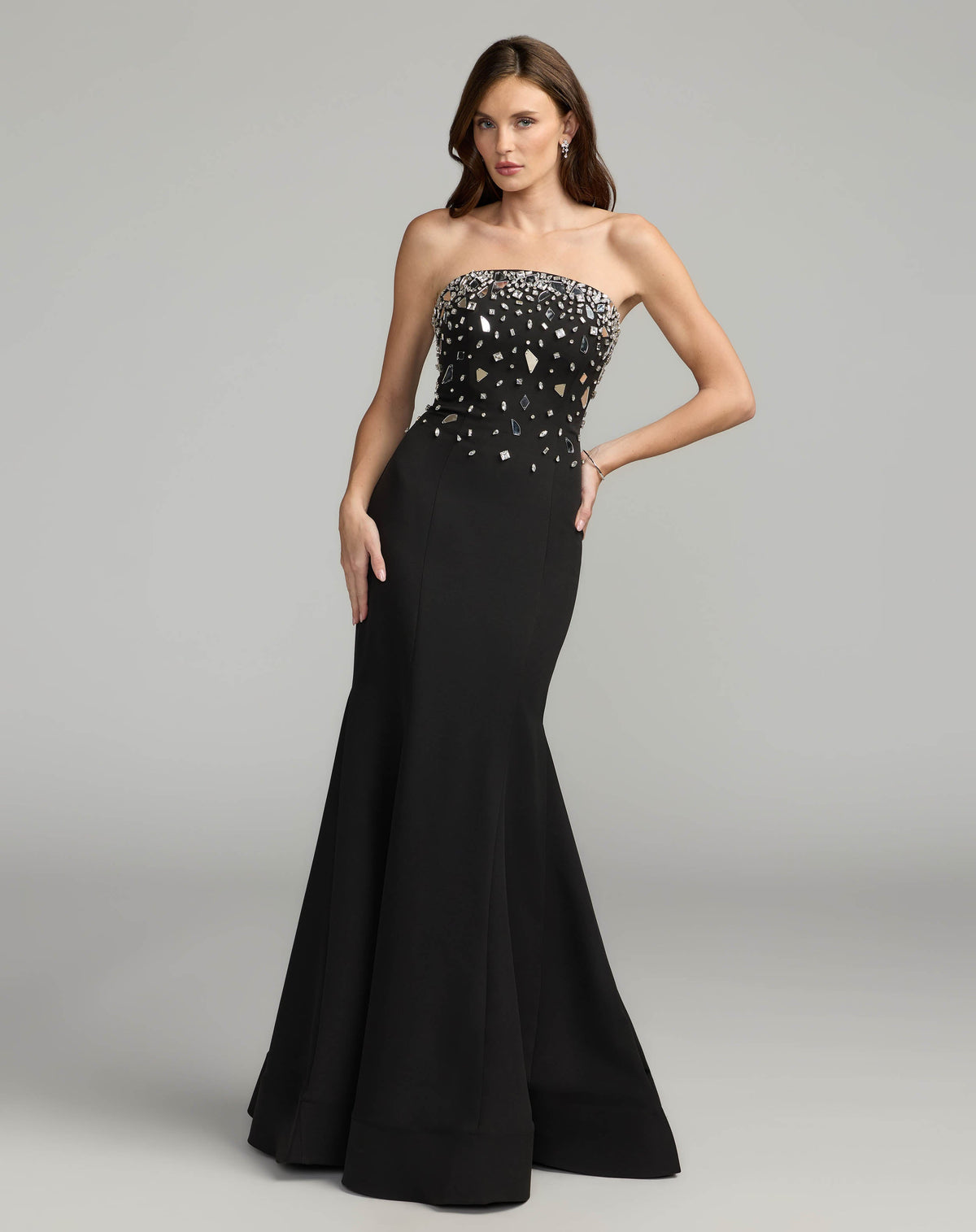 Mac Duggal Black Strapless Embellished Mermaid Gown