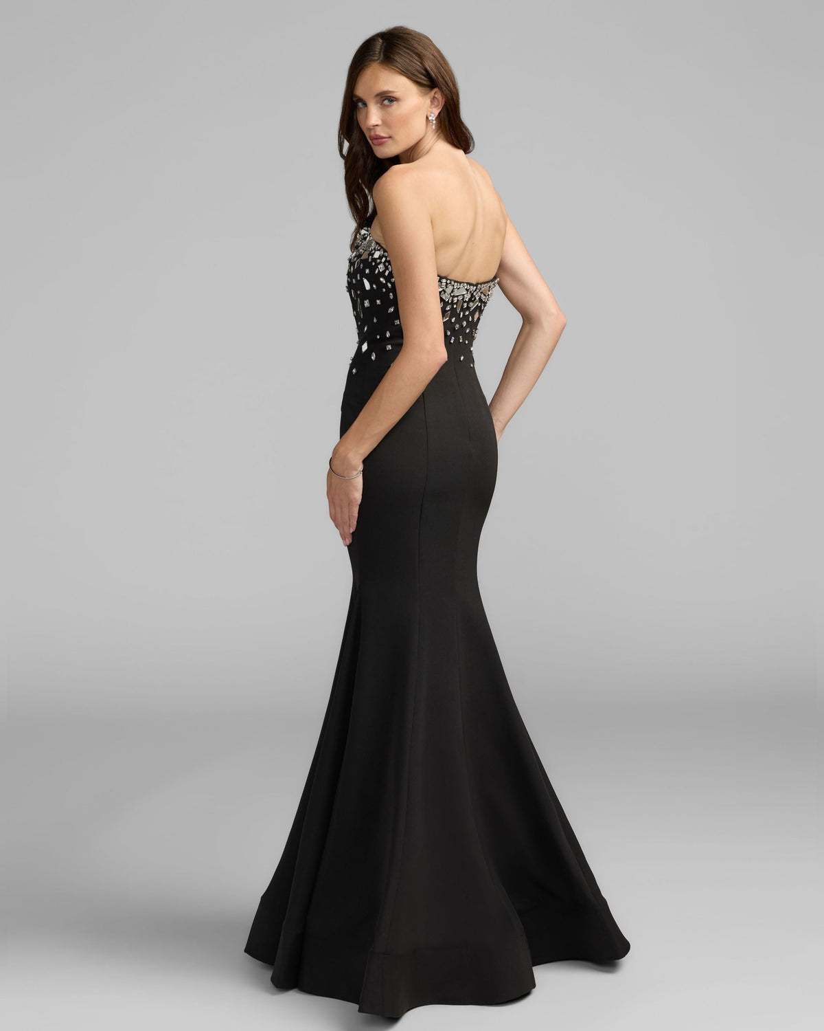 Mac Duggal Black Strapless Embellished Mermaid Gown