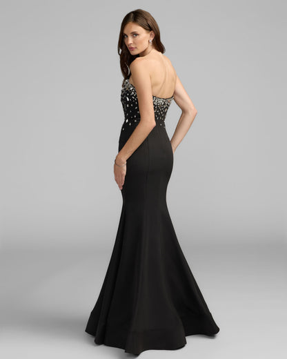 Mac Duggal Black Strapless Embellished Mermaid Gown