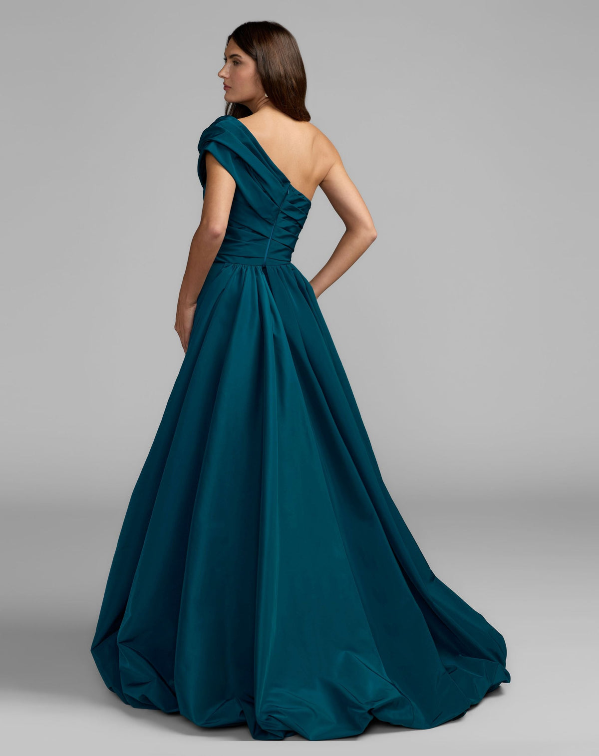 Mac Duggal Blue Pleated One Shoulder Gown With Overskirt