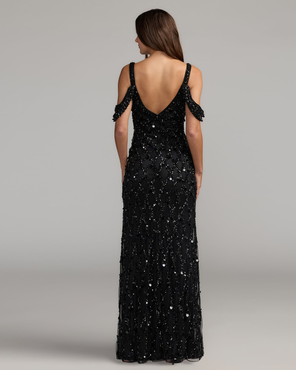 Mac Duggal Black Sequin Embellished V-Neck Gown