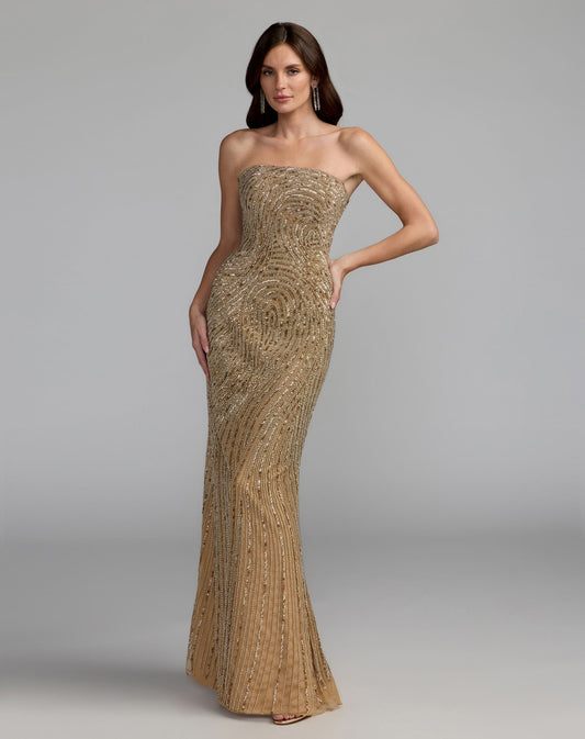 Mac Duggal Gold Embellished Strapless Column Gown
